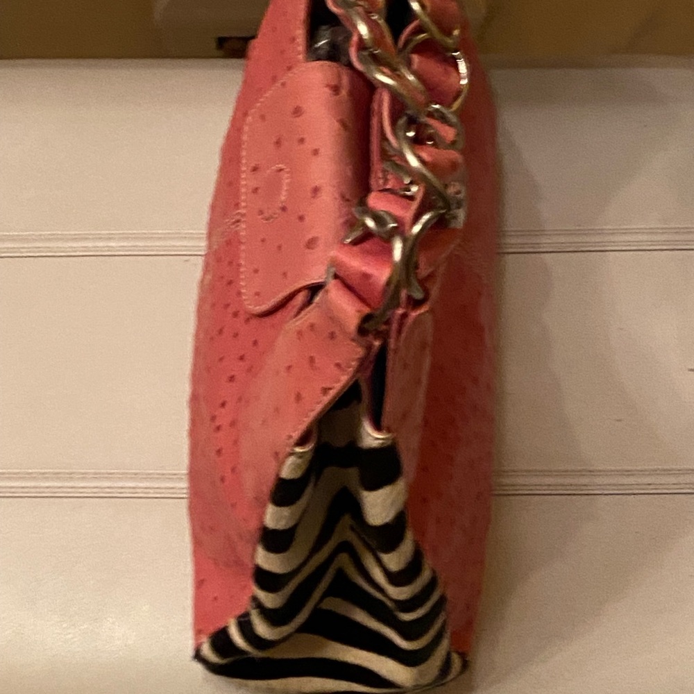 Leather ostrich, print bag - Picture 7 of 10